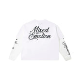 Mixed EMOTION Rhinestone Cursive Back Print White Fake Two‑Piece Long Sleeve Tee