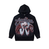 Mixed EMOTION Cursive Blindfolded Angel Statue Black Pullover Hoodie