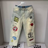Mixed EMOTION Distressed Multi‑Patch Embroidered Carpenter Jeans