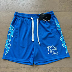 Mixed EMOTION Blue Flame Graphic ME Monogram Royal Blue Mesh Shorts
